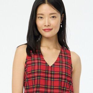 J Crew Womens Tartan Sleeveless Blouse XL Red Black Plaid V-neck Top Preppy NWT